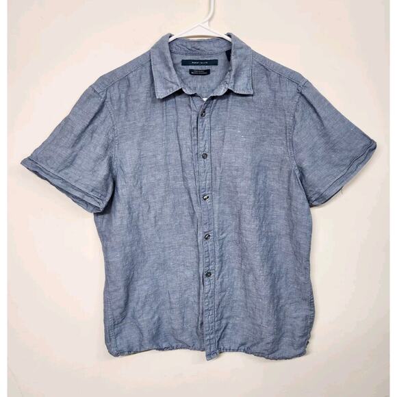 Perry Ellis Linen Blend Short Sleeve Button Down Shirt Men's Medium Blue 1373 - Picture 1 of 7